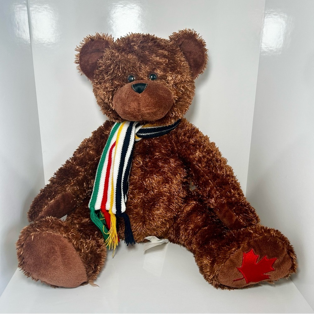 Hudson Bay Company HBC Plush Brown Teddy Bear with Multicolor Signature Scarf